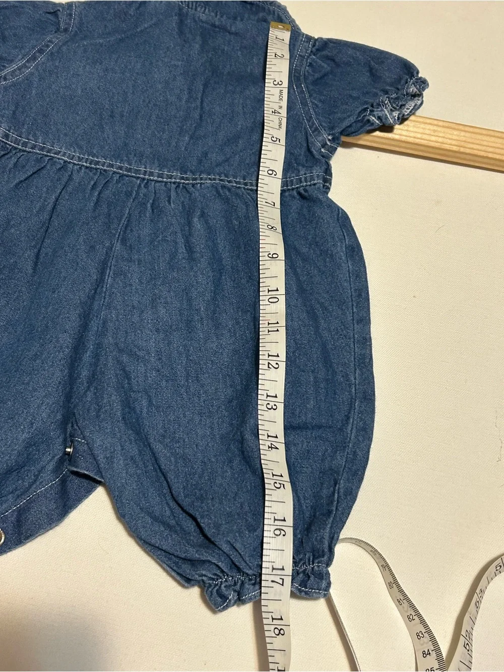 Unbranded Girls' Blue Denim Romper with Minnie Mouse Embroidery